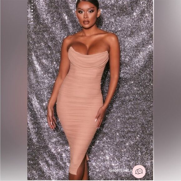Oh Polly nude draped strapless dress size 10 New - Picture 3 of 16